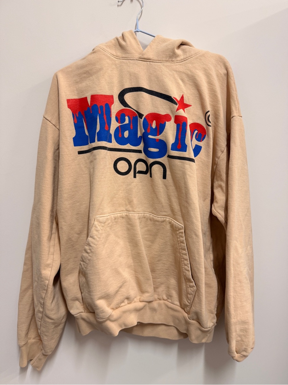 OP Beige Hoodie with Red and Blue 'Magic' Logo